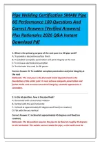 Pipe Welding Certification SMAW Pipe 6G Performance 100 Questions And Correct Answers &lpar;Verified Answers&rpar; Plus Rationales 2026 Q&A Instant Download Pdf