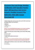 Structural Steel and Bridge Welding Certification &lpar;DOT-Specific&rpar; Practice Exam 100 Questions And Correct Answers &lpar;Verified Answers&rpar; Plus Rationales 2026 Q&A Instant Download Pdf