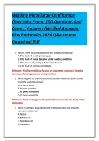Welding Metallurgy Certification &lpar;Specialist Exam&rpar; 100 Questions And Correct Answers &lpar;Verified Answers&rpar; Plus Rationales 2026 Q&A Instant Download Pdf