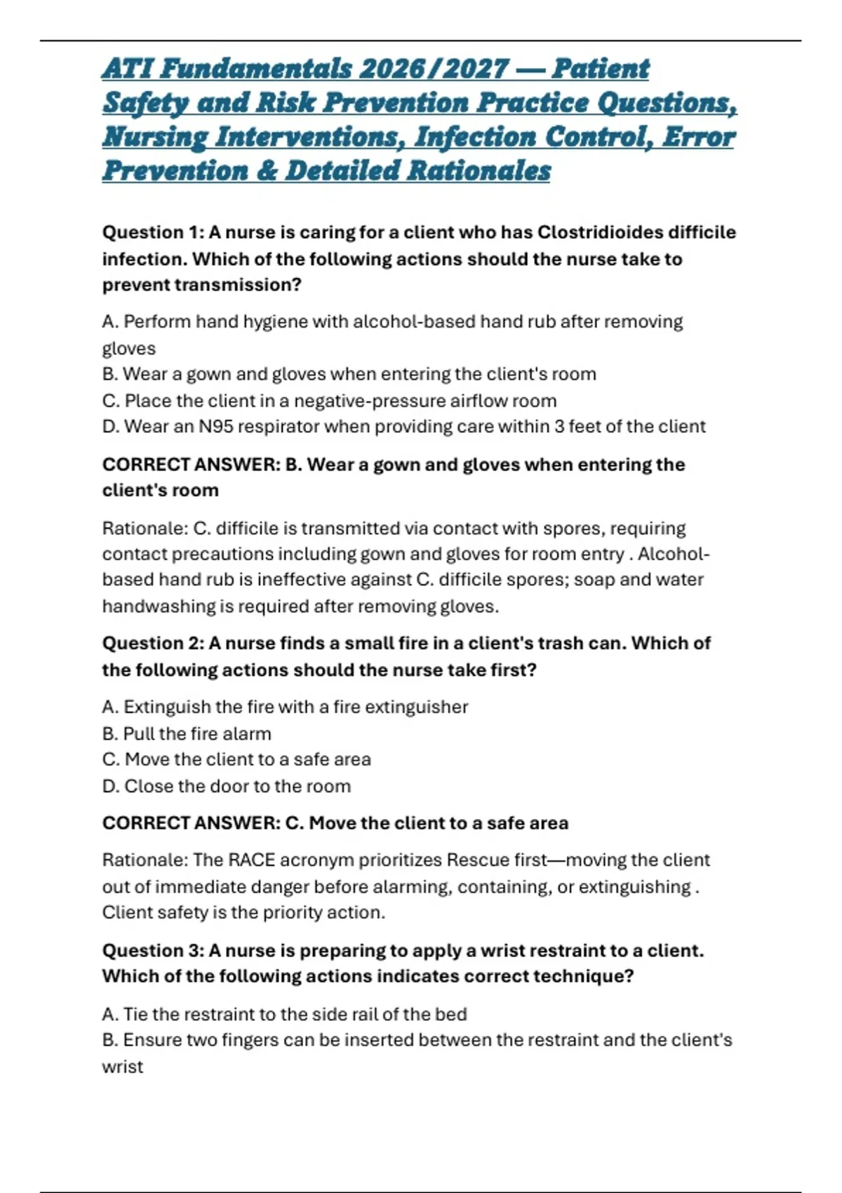 ATI Fundamentals 2026/2027 — Patient Safety and Risk Prevention ...
