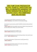 Fire Pump Exam Preparation &NewLine;Actual Exam All Questions And &NewLine;Well Elaborated Answers Top &NewLine;Rated Version For Already A&plus; &NewLine;Graded Highly Recommended &NewLine;&vert;New And Revised 