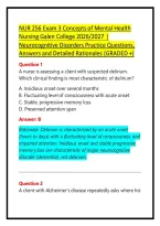 NUR 256 Exam 3 Concepts of Mental Health Nursing Galen College 2026&sol;2027 &vert; Neurocognitive Disorders Practice Questions&comma; Answers and Detailed Rationales &lpar;GRADED &plus;&rpar;