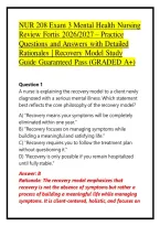NUR 208 Exam 3 Mental Health Nursing Review Fortis 2026&sol;2027 &ndash; Practice Questions and Answers with Detailed Rationales &vert; Recovery Model Study Guide Guaranteed Pass &lpar;GRADED A&plus;&rpar;