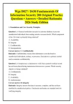 Wgu D827 &sol; D430 Fundamentals Of &NewLine;Information Security 200 Original Practice &NewLine;Questions &bull; Answers &bull; Detailed Rationales &NewLine;2026 Study Edition