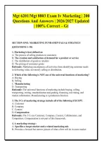 Mgt 6201&sol;Mgt 8803 Exam Iv Marketing &vert; 200 &NewLine;Questions And Answers &vert; 2026&sol;2027 Updated &NewLine;&vert; 100&percnt; Correct &ndash; Gt