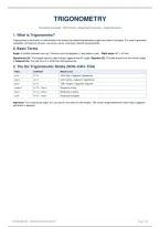 Trigonometric ratios &comma; SOH CAH TOA &comma;Trigonometric identities &comma; Standard angle values &comma; Pythagorean identities &comma; Degrees and radians Complementary angles &comma; Quadrant signs  &comma; Compound angle formulas &comma;  Double angle formulas &comma;Half angle formulas &comma;  Sine rule