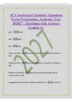 ACS Analytical Chemistry Equations&NewLine;Exam Preparation&comma; Academic Year&NewLine;202027 &ndash; Questions with Answers&NewLine;Graded A&plus;&NewLine;ppm -mg&sol;L&NewLine;ppb -ug&sol;L&NewLine;ppt -ng&sol;L&NewLine;Volume