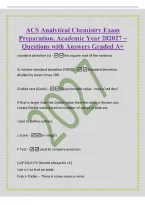 ACS Analytical Chemistry Exam&NewLine;Preparation&comma; Academic Year 202027 &ndash;&NewLine;Questions with Answers Graded A&plus;&NewLine;standard deviation &lpar;s&rpar; -the square root of the variance&NewLine;&percnt; relative standard deviation &lpar;&percnt;RSD&rpar; - Standard deviation&NewLine;divided by mean