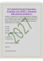 ACS analytical Exam Preparation&comma;&NewLine;Academic Year 202027 &ndash; Questions&NewLine;with Answers Graded A&plus;&NewLine;Solution A is analyzed for iron content using colorimetry&period; A calibration&NewLine;curve &lpar;absorbance vs ppm&rpar; is prepared and the equation of the best-fit&NewLine;line is A &equals; 0&period;025
