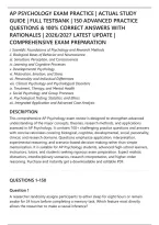 Ap Psychology Exam Practice &vert; Actual Study&NewLine;Guide &vert; Full Testbank &vert; 150 Advanced Practice&NewLine;Questions & 100&percnt; Correct Answers With&NewLine;Rationales &vert; 2026&sol;2027 Latest Update &vert;&NewLine;Comprehensive Exam Preparation