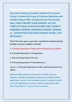 Wisconsin Dwelling Contractor Qualifier Pre-License &NewLine;Course &vert; Construction Laws & Practices Questions with &NewLine;Verified Answers PDF &vert; Complete Exam Prep Newest &NewLine;2026 &vert;&vert; MOST RECENT EXAM 2026&vert;2027 ACTUAL &NewLine;COMPLETE REAL EXAM QUESTIONS AND CORRECT &NewLine;ANSWERS