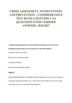 Crisis Assessment&comma; Intervention&comma;&NewLine;And Prevention - Comprehensive&NewLine;Test Bank &lpar;Chapters 1-14&rpar;&NewLine;Questions With Verified&NewLine;Answers&period; 2026&sol;2027