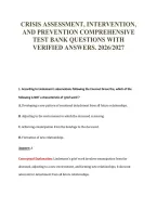 Crisis Assessment&comma; Intervention&comma;&NewLine;And Prevention Comprehensive&NewLine;Test Bank Questions With&NewLine;Verified Answers&period; 2026&sol;2027