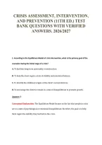 Crisis Assessment&comma; Intervention&comma;&NewLine;And Prevention &lpar;11Th Ed&period;&rpar; Test&NewLine;Bank Questions With Verified&NewLine;Answers&period; 2026&sol;2027
