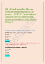 BIO 182 Lab 2 Mendelian Dilemma Complete Workbook Questions and Answers &vert; 2026&sol;2027 Updated Version &vert; 100&percnt; Correct Verified Solution Key &vert; Arizona State University &lpar;ASU&rpar; General Biology II