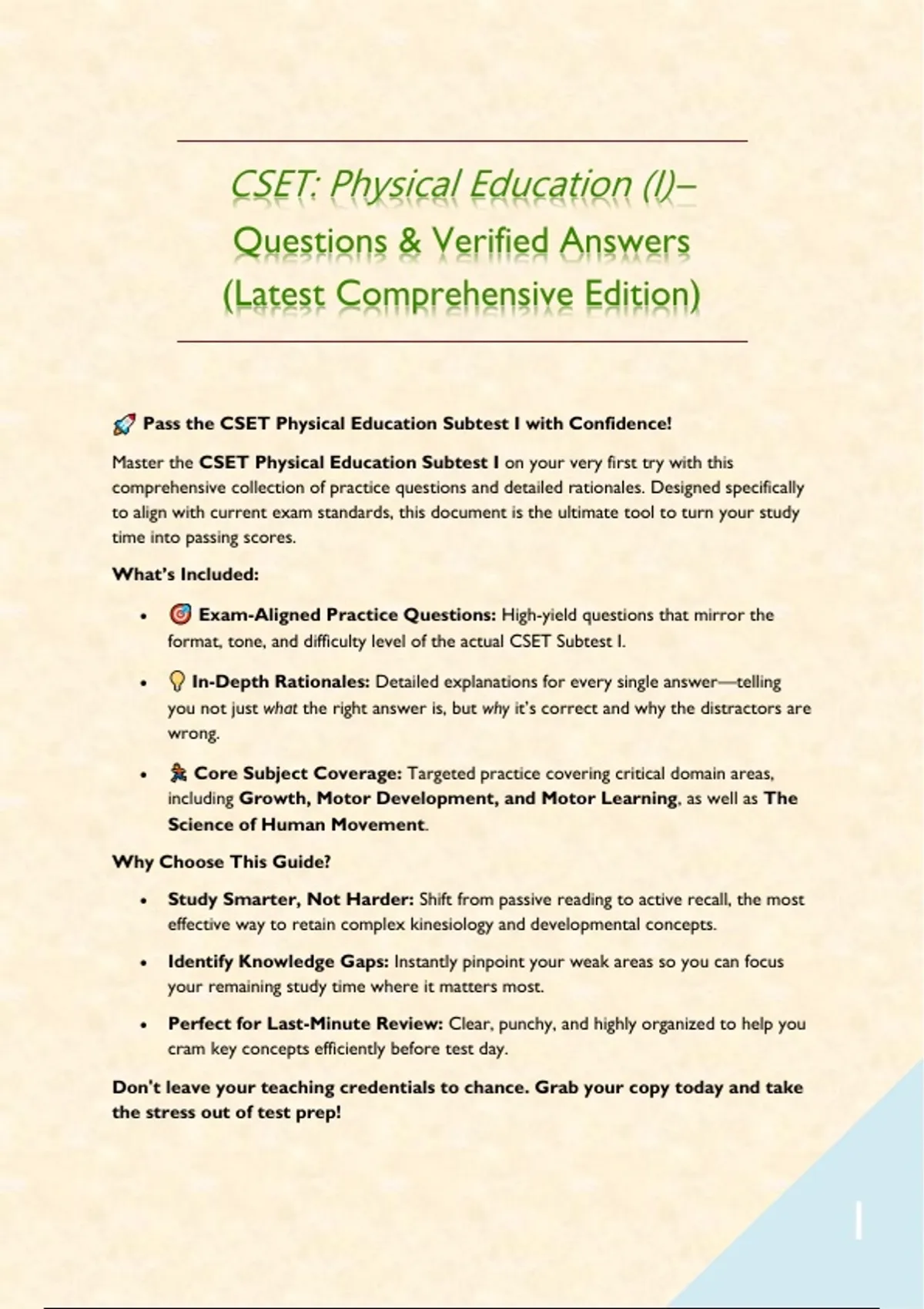 Internet Physical Examples CSET: Physical Education (I) –Questions & Verified Answers (Latest ...