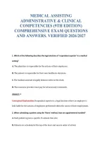 Medical Assisting&NewLine;Administrative & Clinical&NewLine;Competencies &lpar;9Th Edition&rpar;&NewLine;Comprehensive Exam Questions&NewLine;And Answers&period; Verified 2026&sol;2027