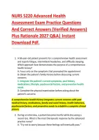 NURS 5220 Advanced Health &NewLine;Assessment Exam Practice Questions &NewLine;And Correct Answers &lpar;Verified Answers&rpar; &NewLine;Plus Rationale 2027 Q&A&vert; Instant &NewLine;Download Pdf&period;