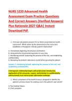 NURS 5220 Advanced Health &NewLine;Assessment Exam Practice Questions &NewLine;And Correct Answers &lpar;Verified Answers&rpar; &NewLine;Plus Rationale 2027 Q&A&vert; Instant &NewLine;Download Pdf&period;  