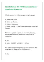 Intro to Python- CS 1064 Final Exam Review questions with answers