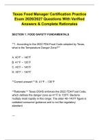 Texas Food Manager Certification Practice &NewLine;Exam 2026&sol;2027 Questions With Verified &NewLine;Answers & Complete Rationales 