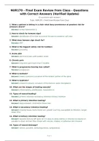 NUR170 - Final Exam Review from Class - Questions&NewLine;with Correct Answers &lpar;Verified Update&rpar;