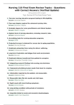 Nursing 110 Final Exam Review Topics - Questions with Correct Answers &lpar;Verified Update&rpar;