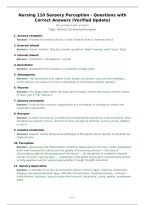 Nursing 110 Sensory Perception - Questions with Correct Answers &lpar;Verified Update&rpar;