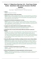 Week 1-7 Objectives Nursing 110 - Final Exam Study Guide - Questions with Correct Answers &lpar;Verified Update&rpar;