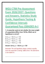 WGU C784 Pre-Assessment Exam 2026&sol;2027&colon; Questions and Answers&comma; Statistics Study Guide&comma; Hypothesis Testing & Confidence Intervals Guaranteed Pass &lpar;GRADED A&plus;&rpar;