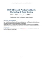 NUR 425 Exam 2 Study Guide 2026&sol;2027 &ndash; Hematology & Renal Nursing&comma; 204 Practice Questions with Answers and Detailed Rationales