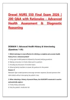 Drexel NURS 550 Final Exam 2026 &vert; 200 Practice Questions & Answers with Rationales &vert; Advanced Health Assessment and Diagnostic Reasoning Study Guide