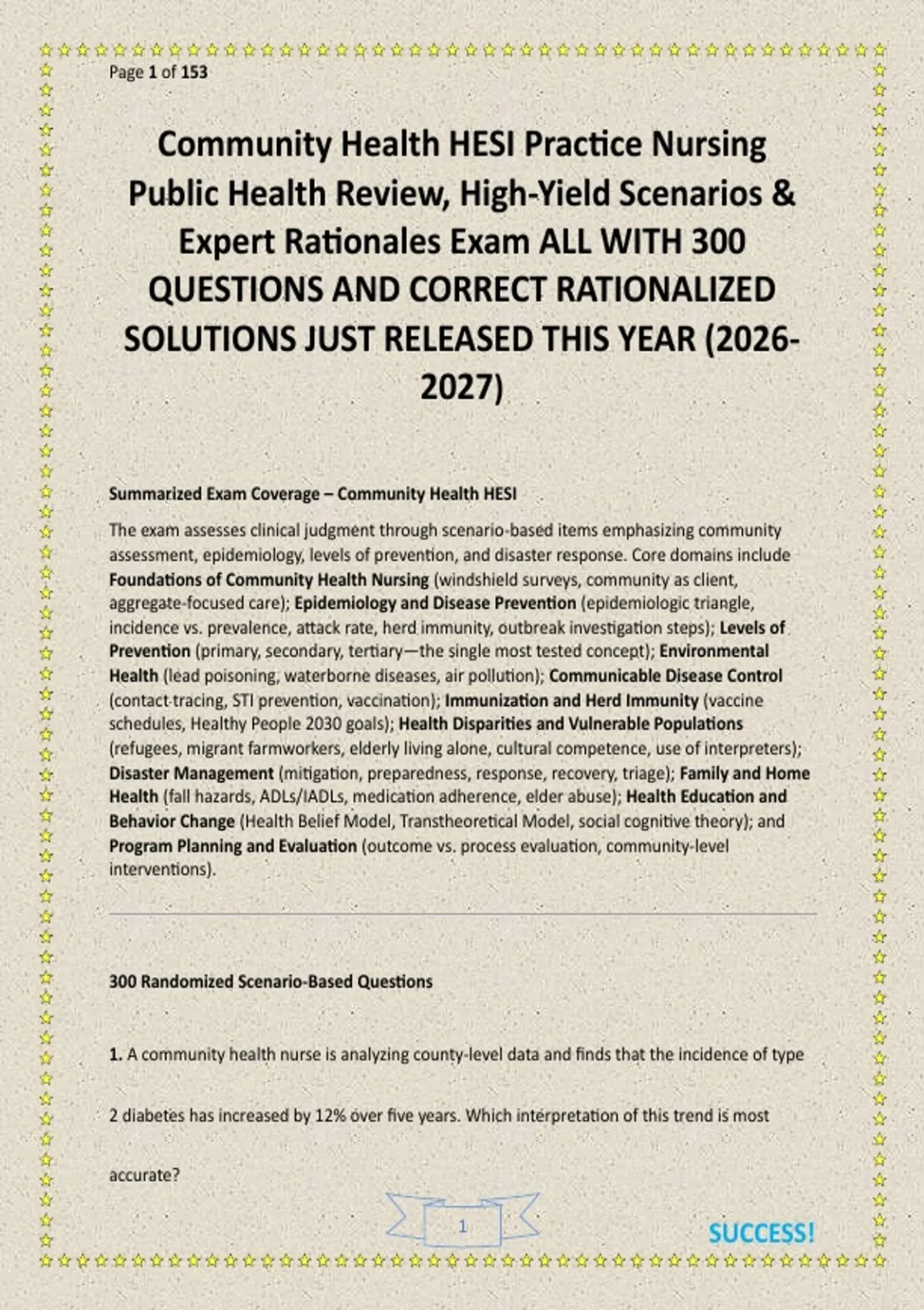 Page Yield Examples Community Health HESI Practice Nursing Public Health Review, High-Yield ...