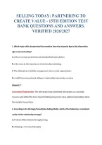 Selling Today&colon; Partnering To&NewLine;Create Value - 15Th Edition Test&NewLine;Bank Questions And Answers&period;&NewLine;Verified 2026&sol;2027