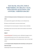 Test Bank&colon; Selling Today&NewLine;Partnering To Create Value&comma;&NewLine;19Th Edition Questions And&NewLine;Answers&period; Verified 2026&sol;2027