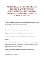 Nur 356 Exam 2&colon; Mental Health&NewLine;Theory & Application V3&NewLine;Questions And Answers &vert; 100&percnt;&NewLine;Verified&ndash; Pass Guaranteed &ndash; A&plus;&NewLine;Graded 2026&sol;2027