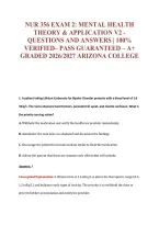 Nur 356 Exam 2&colon; Mental Health&NewLine;Theory & Application V2 -&NewLine;Questions And Answers &vert; 100&percnt;&NewLine;Verified&ndash; Pass Guaranteed &ndash; A&plus;&NewLine;Graded 2026&sol;2027 Arizona College