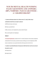 Nur 356 Mental Health Nursing&NewLine;Exam 3 Questions And Answers &vert;&NewLine;100&percnt; Verified&ndash; Pass Guaranteed &ndash;&NewLine;A&plus; Graded 2026&sol;2027