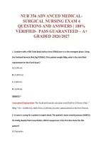 Nur 356 Advanced Medical-&NewLine;Surgical Nursing Exam 4&NewLine;Questions And Answers &vert; 100&percnt;&NewLine;Verified&ndash; Pass Guaranteed &ndash; A&plus;&NewLine;Graded 2026&sol;2027