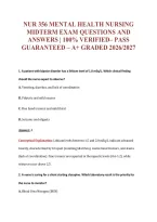 Nur 356 Mental Health Nursing&NewLine;Midterm Exam Questions And&NewLine;Answers &vert; 100&percnt; Verified&ndash; Pass&NewLine;Guaranteed &ndash; A&plus; Graded 2026&sol;2027
