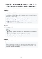 Pharmacy Practice Management Final Exam&NewLine;Expected Questions With Verified Answers