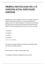 Primerica Practice Exam Test A 75&NewLine;Questions Actual Paper Solved&NewLine;Questions