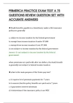 Primerica Practice Exam Test A 75&NewLine;Questions Review Question Set With&NewLine;Accurate Answers&NewLine;