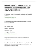 Primerica Practice Exam Test A 75&NewLine;Questions Tested Questions And&NewLine;Complete Solutions