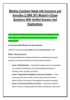 Meeting Customer Needs with Insurance and &NewLine;Annuities &lpar;LOMA 281&rpar; Module1-4 Exam &NewLine;Questions With Verified Answers And &NewLine;Explanations 