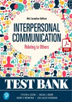Test Bank &mdash; Interpersonal Communication&colon; Relating to Others&comma; 8th Canadian Edition &lpar;Beebe&comma; Beebe&comma; Redmond & Salem-Wiseman&comma; 2020&rpar; &vert; All Chapters 1-11 Covered&NewLine;