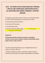 Hcca - Chc Exam Actual Exam &lpar;2026-2027 Version&rpar; &vert; Health Care Compliance Association &lpar;Hcca&rpar; &vert; All Questions And Correct Answers &vert; Updated Version&excl;