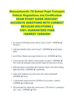Massachusetts 7D School Pupil Transport &NewLine;Vehicle Regulations and Certification &NewLine;EXAM STUDY GUIDE 2026&sol;2027 &NewLine;ACCURATE QUESTIONS WITH CORRECT &NewLine;DETAILED SOLUTIONS &vert;&vert; &NewLine;100&percnt; GUARANTEED PASS &NewLine;<NEWEST VERSION> 