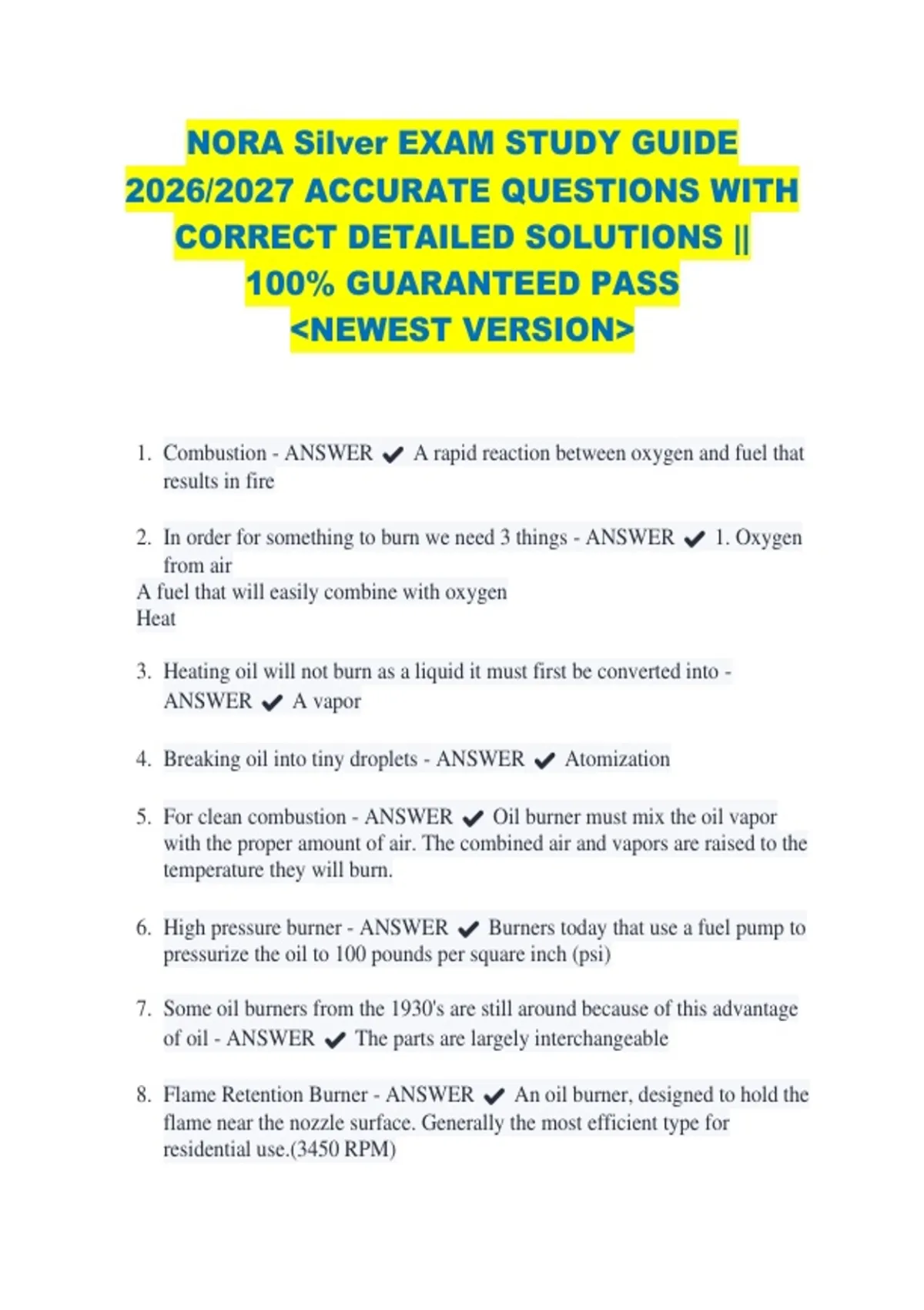 Nora Silver Exam Study Guide 2026/2027 Accurate Questions With Correct ...
