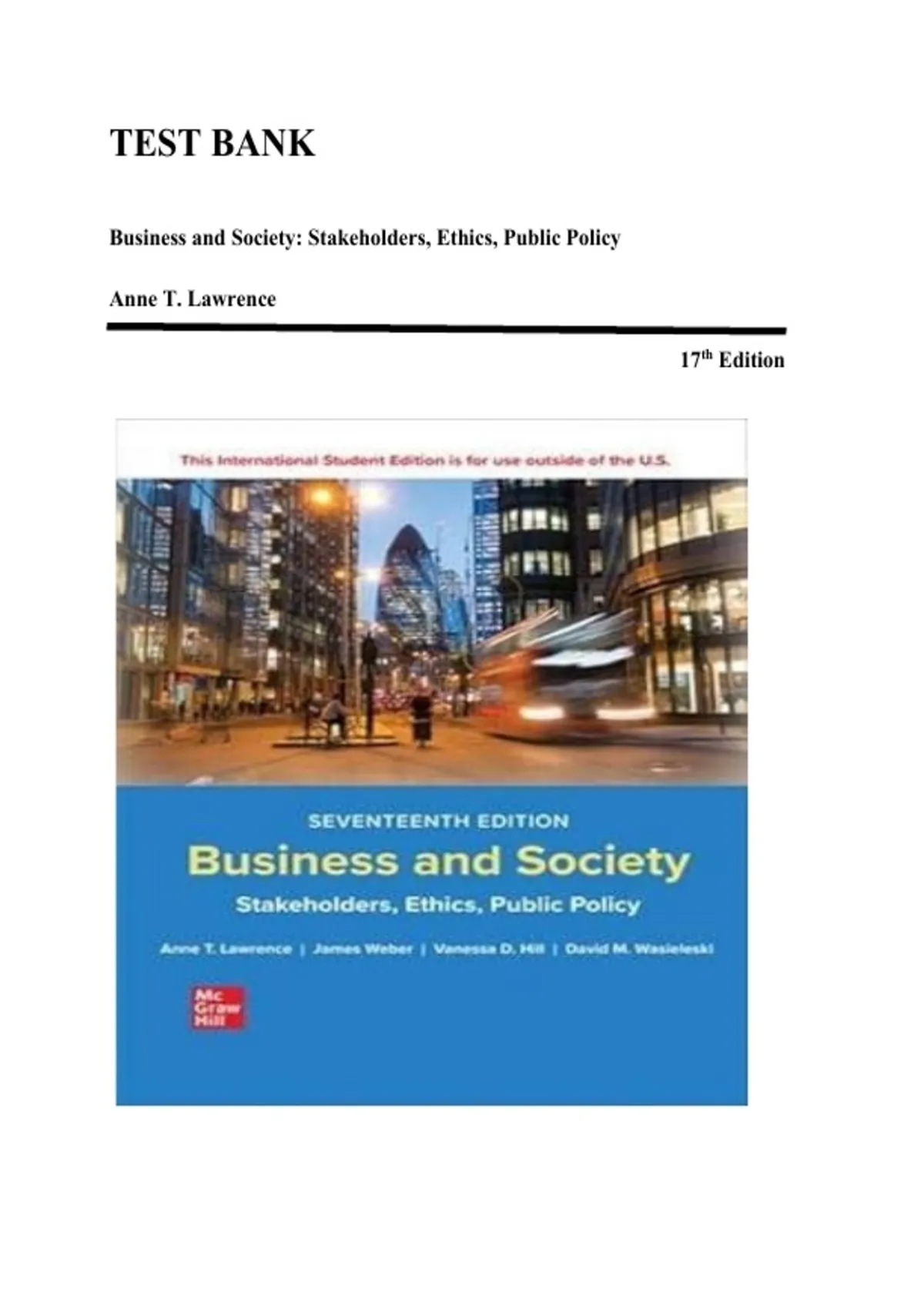 Test Bank for Business and Society: Stakeholders, Ethics, Public Policy ...